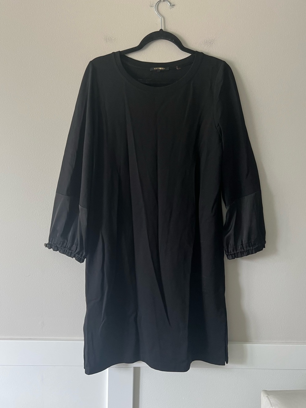 Kobi Halperin Black Mixed Media Shift Dress Balloon Sleeve Size M